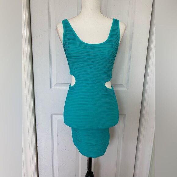Y2K Bebe Turquoise Cutout Bodycon Dress - Picture 1 of 7